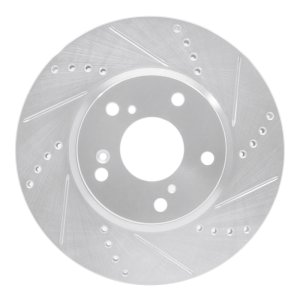 Honda Civic Brake Rotor (1) - Front Right - R1 Concepts - Drilled & Slotted - Silver - `16-`25